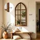 Farmhouse Cathedral Window Pane Mirror Wall Decor 18 X 36 Inch, Hanging Distressed Wood Arched Window Mirror, Decorative Wall Mirrors for Living Room Bedroom Entryway