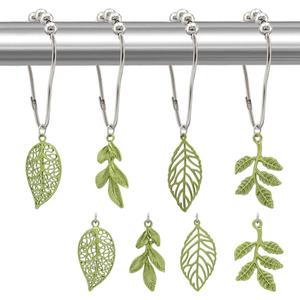 Leaves Shower Curtain Hooks-12Pack Green Plant Leaf Shower Curtain Rings,Metal Rustproof Shower Curtain Hangers,Shower Hooks Rings for Shower Curtain Rod, Bathroom Decoration Accessories