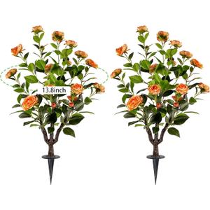 Artificial Camellia Tree 2 Pack , 36'' Faux Camellia Plant in Pot with Orange Flowers for Spring Home Front Door Outdoor Indoor Decoration (Orange)