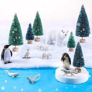 19 Pcs Arctic Animals Figurines Set Polar Animal Figurine Polar Bear Penguin Figurines Winter Animal Toy Figures Pine Trees Artic Diorama Supplies for School Project Sensory Bin Filler DIY Craft Gifts