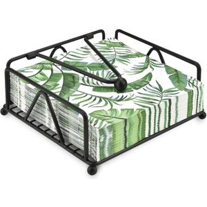 Napkin Holder for Table, Flat Napkins Holder with Weighted Arm, Windproof Paper Napkin Holders for Indoor Outdoor Use, Black Metal Napkin Dispenser Can Hold 80 PCS Napkins, No Assembly.