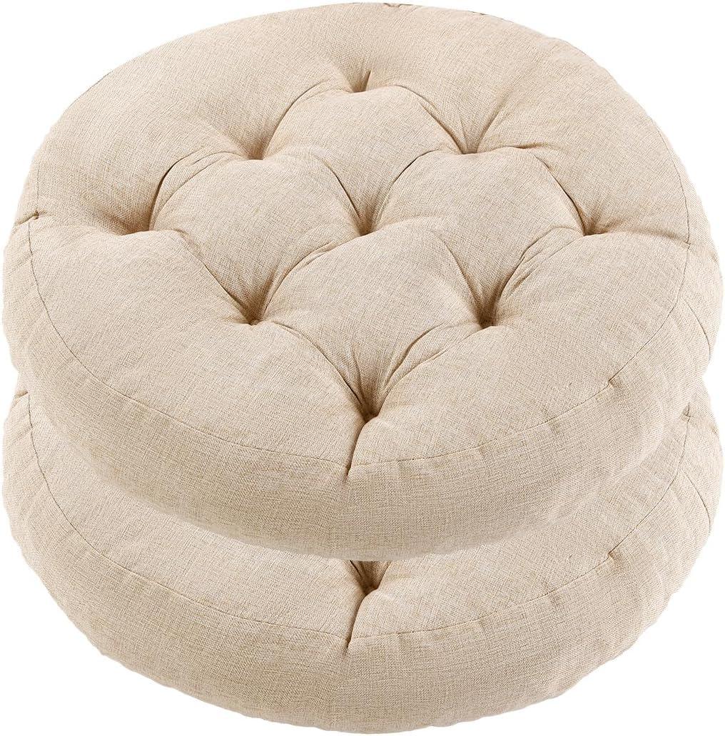 Meditation Floor Pillow, 2 Pack Round Floor Cushions for Adults, Button Tufted Seat Cushions for Yoga Tatami Living Room, Beige, 22 x 22 x 4 in (Set of 2)