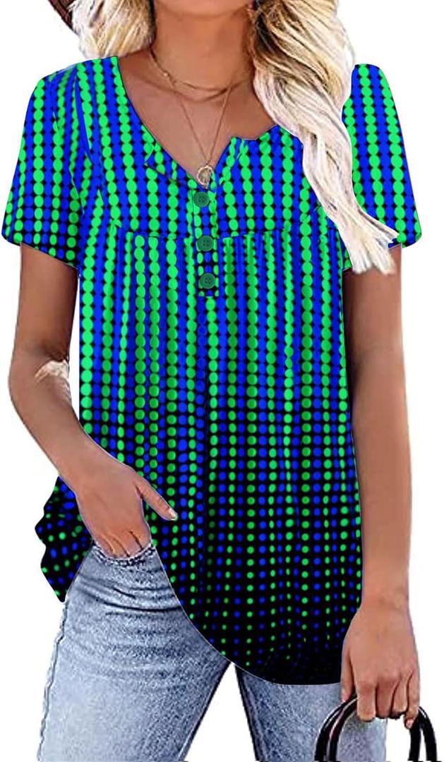 WRRH Women's Summer Short Sleeve Tunic Plus size ladies shirts Floral Blouse Loose Flowy Tops for Leggings M-4XL (L)