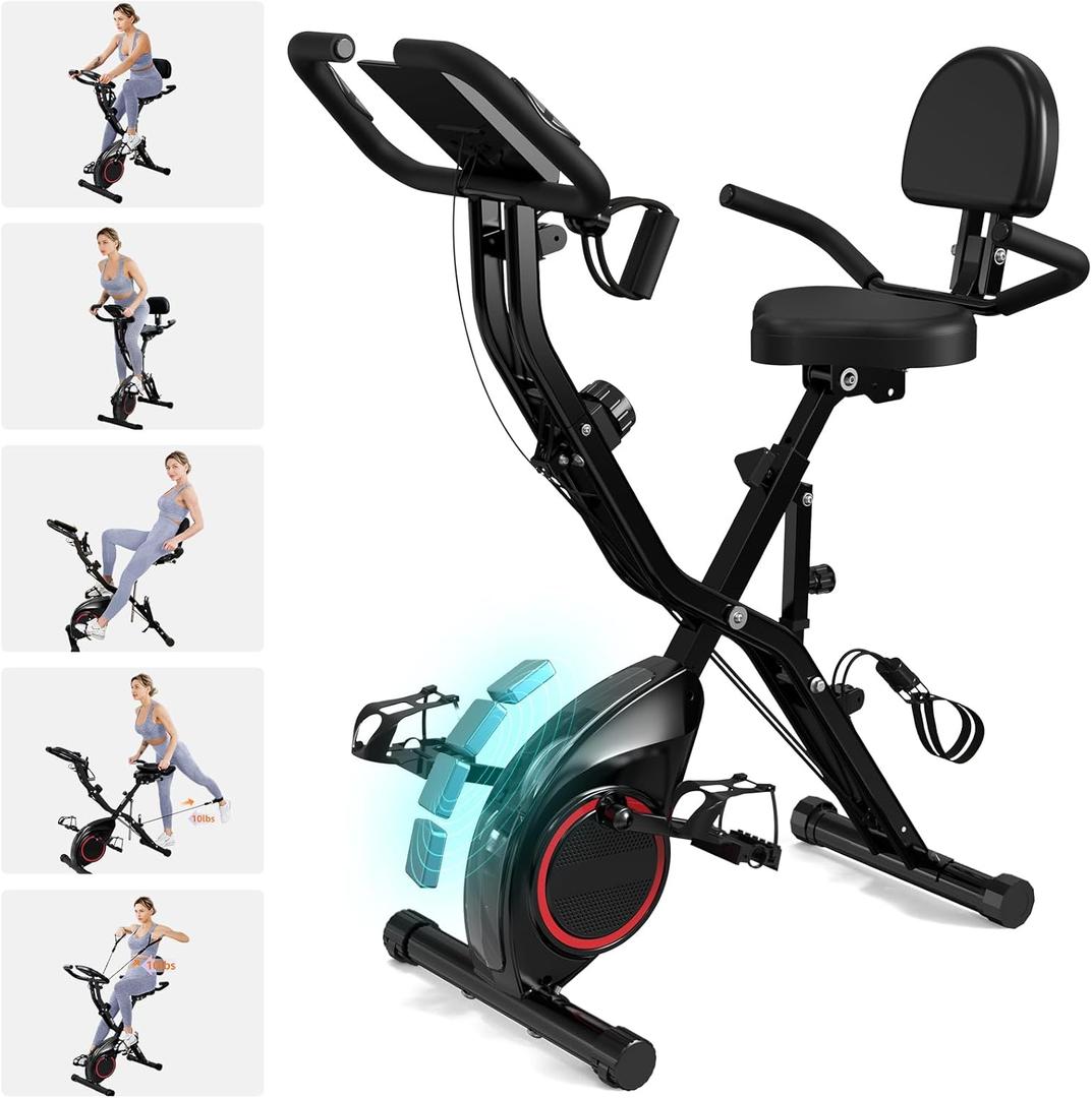 Foldable Exercise Bike Stationary Bikes for Home, 5 IN 1 Indoor Workout Bike, Cycling Bike with 16-Level Quiet Magnetic Resistance, 6.6 LBS Flywheel and 300LBS Capacity, 2025 Designed 817 X-bike (817-All Black)