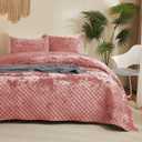 Luxury Soft Velvet Quilt Set King Size - Lightweight Velvet Bedding Set for All Season, Oversized Bedspread Coverlet Comforter Set with 2 Pillow Shams, Pink, Diamond (King/Cal.King (106" x 96"))