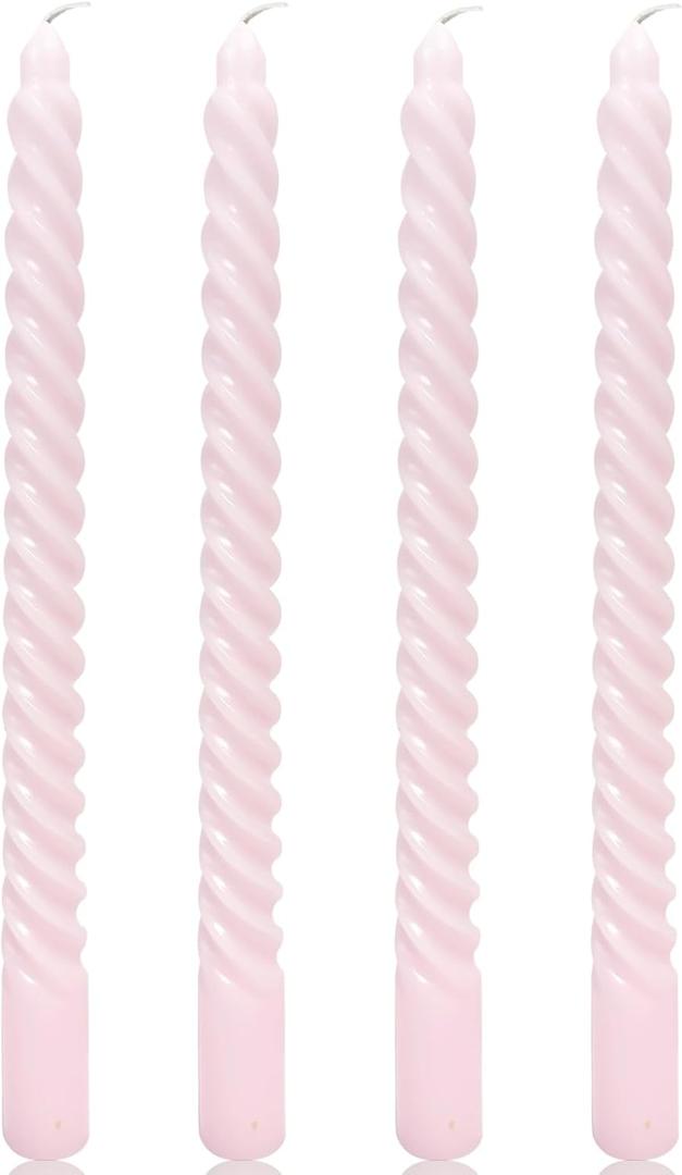 4 Pack Pale-Pink Cream Spiral Taper Candles for Home Decoration, 10 Inch Candlesticks for Dinner Party Wedding Holiday, Dripless and Smokeless
