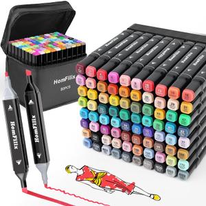 Alcohol Markers, 80 Colors Dual Tip Art Alcohol Markers Set - Perfect for Coloring, Drawing, Sketching, Card Making and Illustration, Perfect for Adults