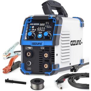 AZZUNO 135 Amp MIG Welder, 3 in 1 Multiprocess Welder 110V Flux Core Welder Flux MIG/Lift TIG/Stick Welding Machine Synergic Control IGBT Inverter Welder (volts, 110)