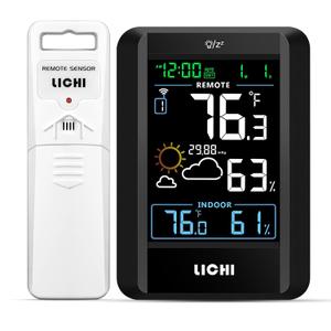 Indoor Outdoor Thermometer Wireless Weather Station External Thermometer Hygrometer Monitor with 330ft Range Remote Sensor, Battery Operated Backlit Display (Colorful)