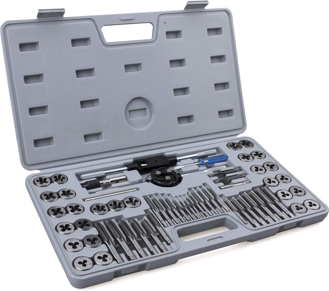 60-Pc Master Tap and Die Set - Include SAE Inch Size #4 to 1/2 and Metric Size M3 to M12, Coarse and Fine Threads | Essential Threading Rethreading Tool Kit with Complete Accessories and Storage Case
