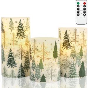 Christmas Tree LED Flameless Candles with Remote Control & Timer Function, Real Wax Battery Operated Candles for Home Party Xmas Holiday Decor, 3-Piece