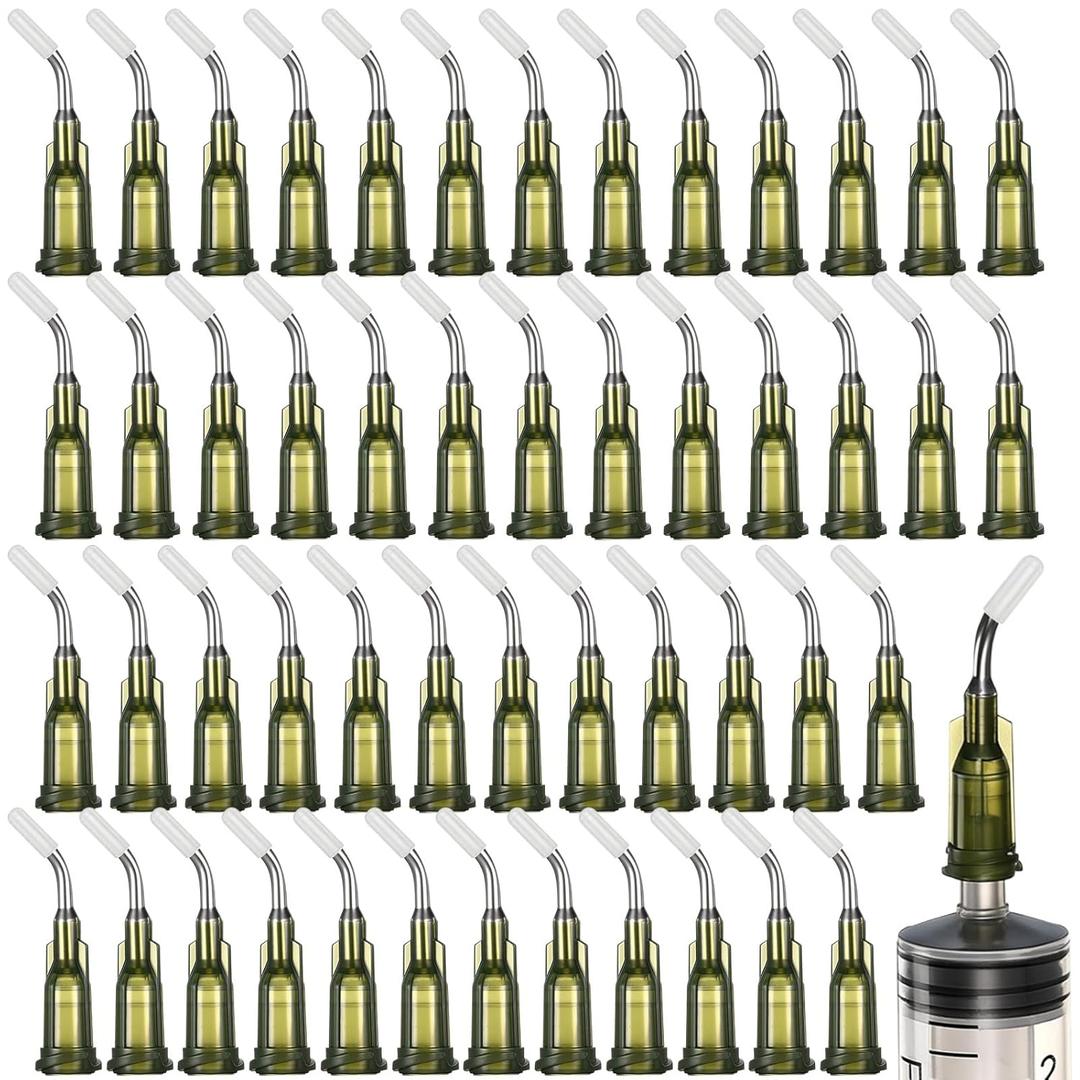 Honoson 50 Pcs 14 Gauge Industrial Blunt Tip Dispensers 1/2 Inch 45 Bent Stainless Steel Tips with Secure Threaded Hub for Adhesives, Epoxy, Oils, Lubricants, Inks, and Craft Glue