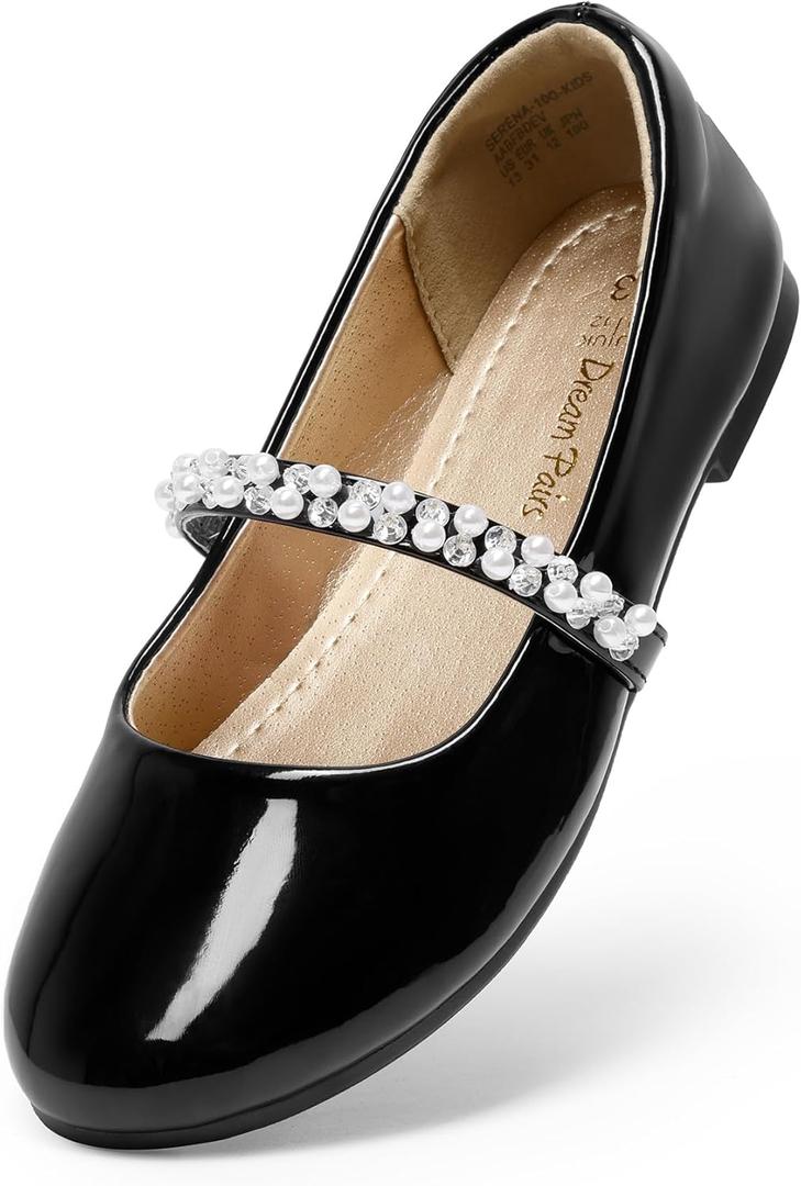 DREAM PAIRS Girls Mary Jane Dress Shoes Ballerina Flats for Wedding, Party (Toddler/Little Kid/Big Kid) (Black/Pat) 12