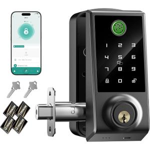 IRONZON Smart Door Lock Deadbolt Lock with Touchscreen Keypad, Fingerprint Door Lock for Front Door, 5-in-1 Keyless Entry Door Lock, App Control, 4 IC Cards, Auto Lock, 15-Min Installation