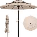 9FT 3 Tiers Patio Umbrella With Auto Tilt And Crank, Outdoor Table Market Umbrella with 8 Sturdy Ribs for Garden, Lawn, Deck, Backyard and Pool