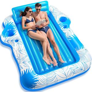 Inflatable Pool Lounger Float for Adults - JIANYHW X-Large Beach Sun Tan Tub Pool Lounge Raft Sunbathing Pool Floaties with 2 Food/Drink Holder, Blow Up Tanning Pool Bed Floating Mat