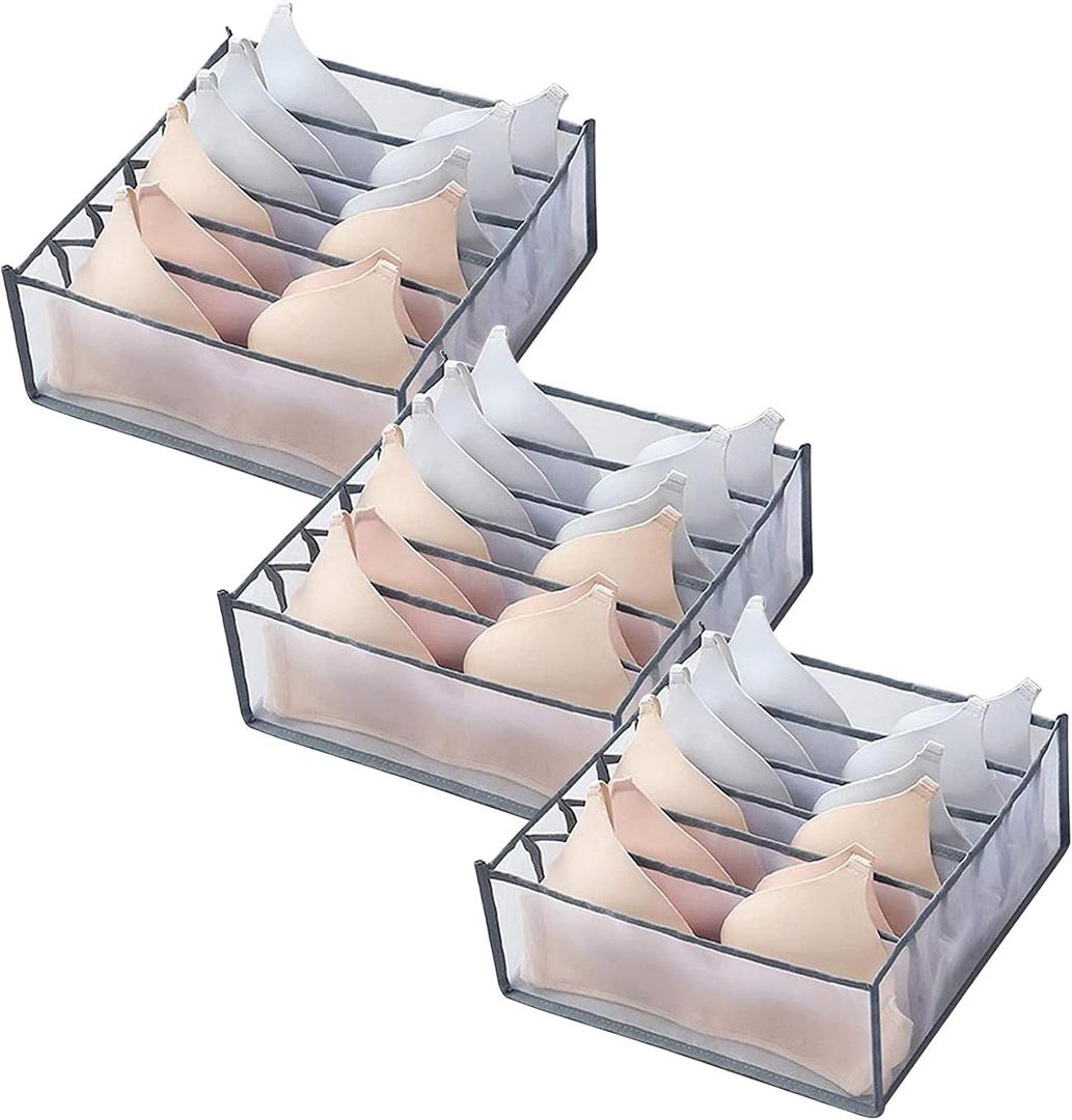 TIGARI Wardrobe Clothes Underwear Organizer Bra Organiser, Baby Clothes Organizer, Underwear Drawer Organizer for Bedroom Dorm Room (Bra 6 Grids-3Pcs)