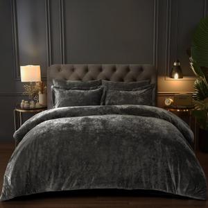 PHF Crushed Velvet Comforter Set King Size, 5-Piece Luxury Winter Bedding Sets with 2 Euro Shams, Heavyweight Warm Fluffy Velvet Bed Spread, Glam Home Decor, Grey