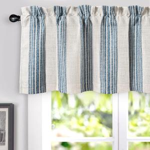 DriftAway Chris Linen Lined Valance Double Layer Thermal Insulated Room Darkening Blackout Window Valances 3 Inch Rod Pocket Vertical Striped Kitchen Valance for Bathroom 52 Inch by 14 Inch Jean Navy