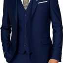 Men's Suits 3 Piece Slim Fit Dress Tuxedo for Men Two Button Solid Jacket Vest Pants Set (XX-Large, Navy Blue)