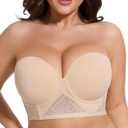 Strapless Longline Bra for Women Convertible Multiway Lace Corset Lift Up Bras Underwired Plus Size (Beige)
