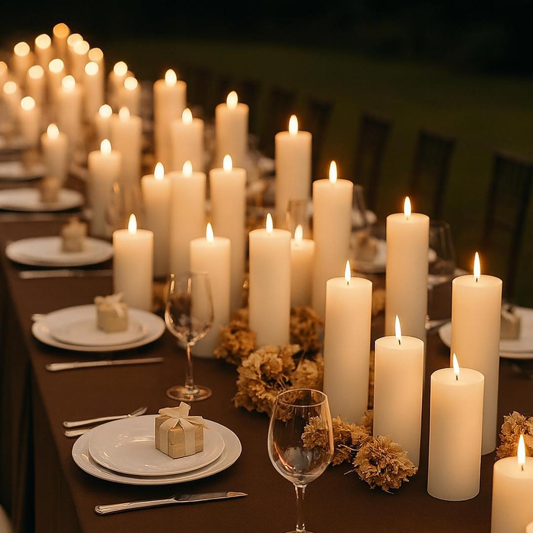 18 Pcs White Pillar Candles Bulk Set Hurricane Candles2x3 2x6 2x8 Inch - 12 Each Size Dripless Unscented Smokeless Gives You a Better Atmosphere When Organizing an Event Party.