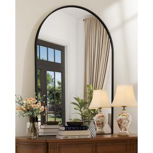 MZON 24 * 36 Inch Arched Black Mirror, Arched Bathroom Mirror, Arch Mirrors for Wall, Vanity, Entryway&Livingroom, Metal Frame&Tempered Glass, Anti-Rust, Modern Home Decor