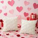 Valentines Pillow Covers 18x18 Inch Set of 2 - White Heart Soft Plush Faux Fur Jacquard, Romantic Love Decorative Throw Pillowcases for Bedroom Sofa Anniversary Wedding Holiday Home Decor (white)