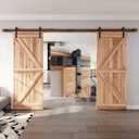 EaseLife 12 FT Double Door Sliding Barn Door Hardware Track Kit,Straight Pulley,Heavy Duty,Slide Smoothly Quietly,Easy Install (12FT Track Kit for Double 36" Wide Door)