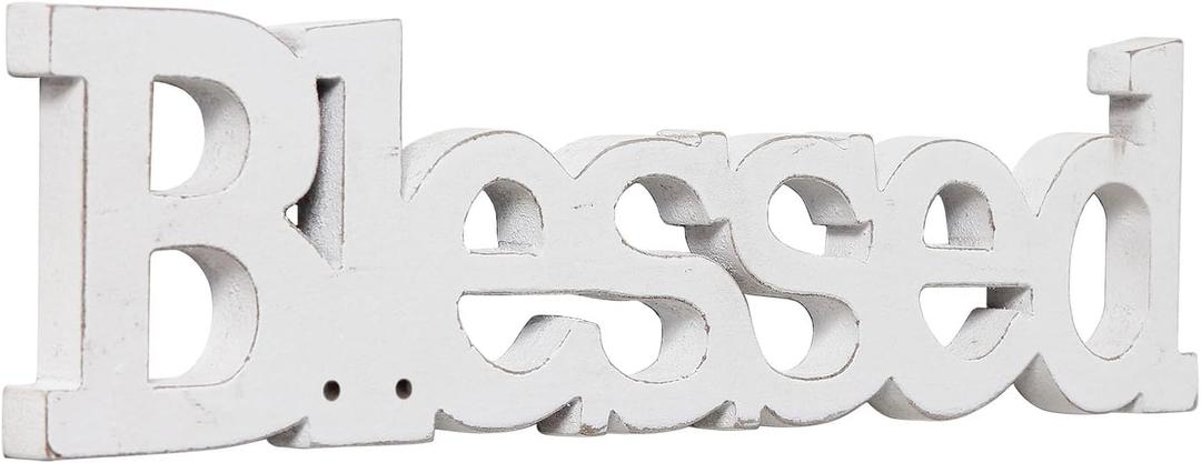 Farmhouse Wood Blessed Sign for Table 15", Hanging Distressed White Wall Decoration, Rustic Blessed Signs for Home Decor, Thanksgiving Christmas Signs Decor for Living Room