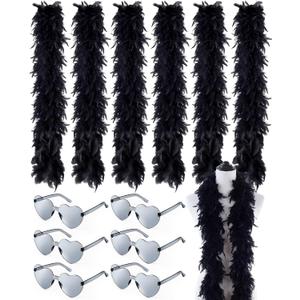 Taiyin 6.6ft Turkey Chandelle Feather Boas with Heart Rimless Sunglasses for Party Dress Up Costume