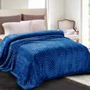 Whale Flotilla Flannel Fleece Twin Size Bed Blanket, Twin XL Lightweight Breathable Soft Bedspread Plush Fluffy Coverlet Chevron Design Decorative Blanket for All Season, 90x66 Inch, Royal Blue