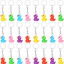 Plastic Duck Keychains Duck Party Favors Cute 3D Duck Chains Small Ducky Pendant Accessories for Birthday Party Baby Shower (Multi Color, 24 Pack)