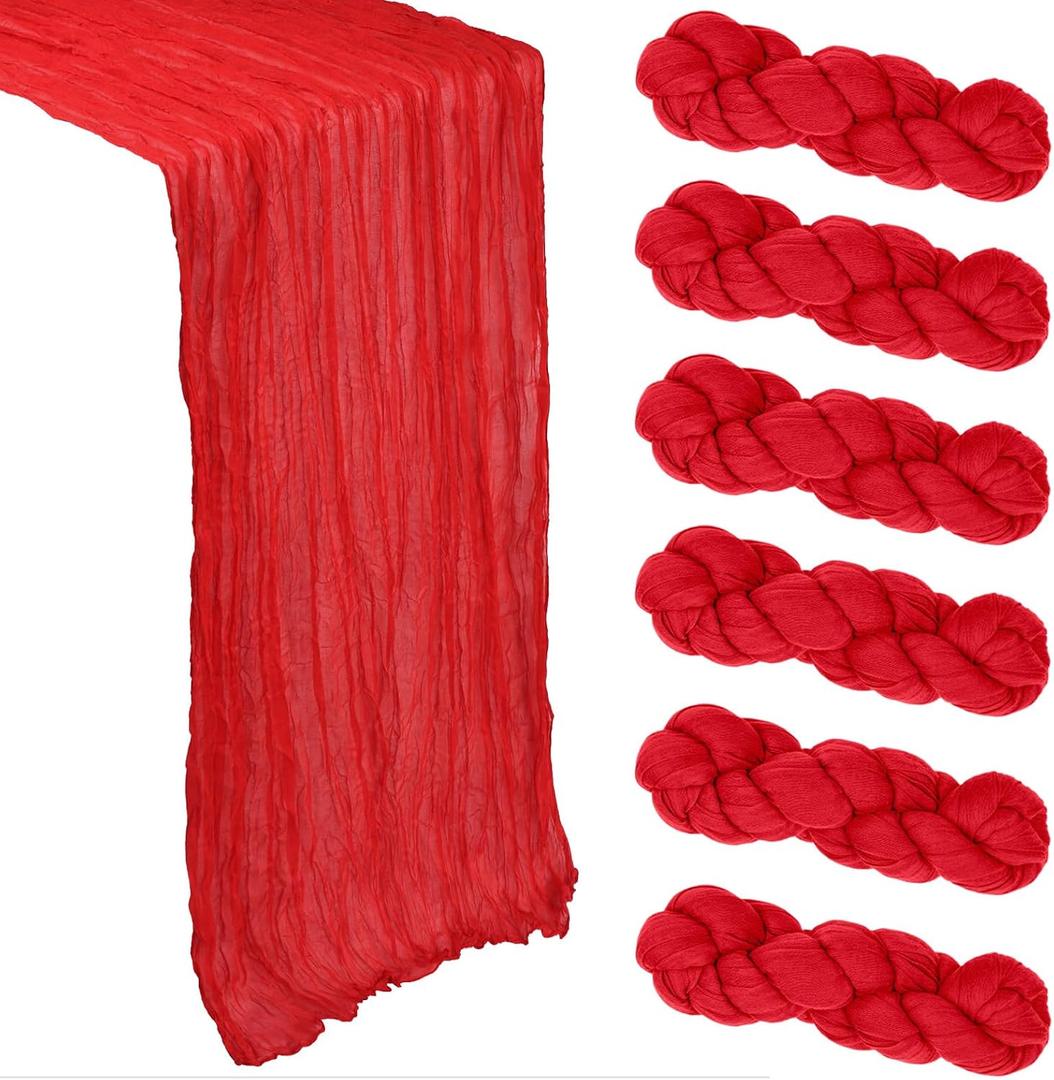 6 Pack Red Table Runner Cheesecloth 10Ft Spring Gauze Cheese Cloth Table Runner 35x120 Inch Boho Sheer Rustic Fabric for Holiday Party Decor Baby Shower Wedding Decorations