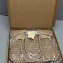 Straw Tote Bag for Women, Large Summer Beach Bag with Polka Dot Scarf & Plumeria Flower (Brown)