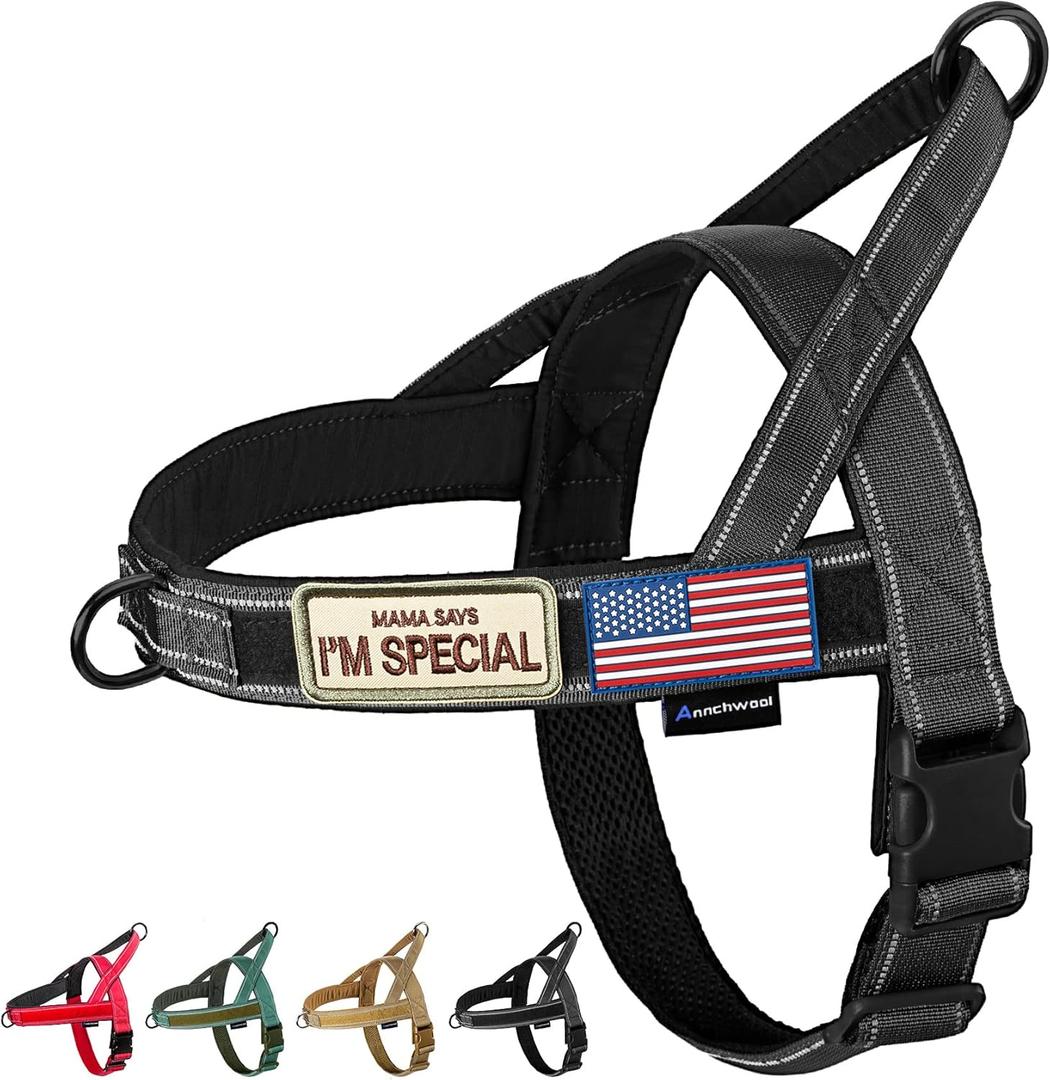 Annchwool No Pull Dog Harness with Soft Padded Handle,Reflective Strip Escape Proof and Quick Fit to Adjust Dog Harness,Easy for Training Walking for Small & Medium and Large Dog(Black, Large)