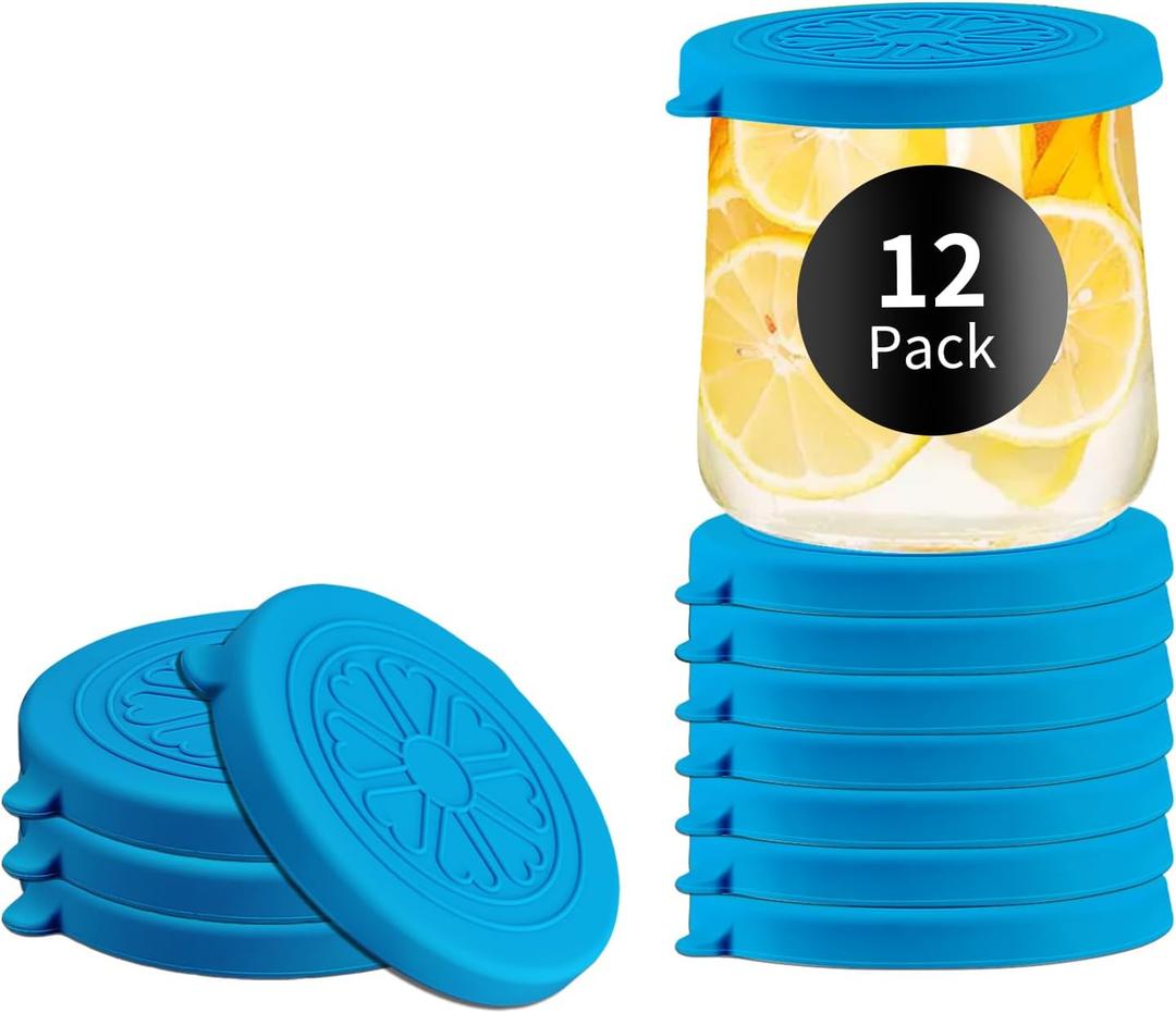 OLCANOES CLUB Oui Yogurt Jar Lids Silicone | Covers Fit For 5 Oz Oui Yogurt Glass Jars | Perfect For Oui Yogurt Bottle with Label | Lids Only | Food-Grade/ Leakproof/ Reusable | 12 Pack Blue