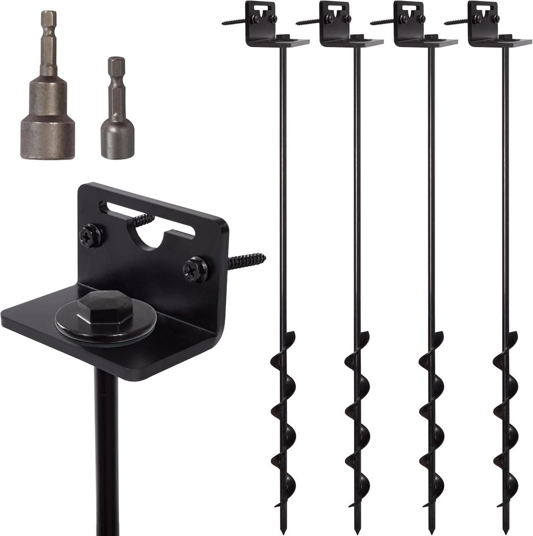 VASGOR 24 Mobile Home Anchors - Ground Anchor Screw in with Brackets and Adapter for Drill - Earth Anchors - Storage Shed and Swing Anchor Kits