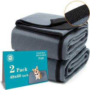 Bunlitent Washable Pee Pads for Dogs 48x60, 2 Pack, Extra Large Reusable Puppy Pads, Dog Training Pads with Quick Dry, Large Anti-Slip Dog Pee Pads, Whelping Pads, Potty Pad (Gray)