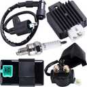 Ignition Coil 5-PIN CDI Box Solenoid 4-PIN Relay Voltage Regulator Spark Plug Kit for 50cc 70cc 90cc 110cc 125cc ATV Chinese Go Kart Dirt Bike Pit Bike TaoTao Moped Scooter