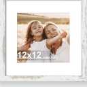 Hongkee 12x12 Picture Frame with Real Glass - 8x8 Wooden Frame with Mat, Horizontal and Vertical Display for Wall or Tabletop (Distressed White, 1 Pack)