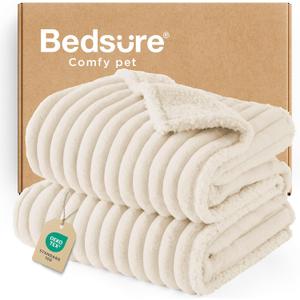 Bedsure Waterproof Dog Blankets for Large Dogs - Soft Pet Cat Blanket Corduroy Fleece for Couch Bed Protector Washable, Cozy Calming Reversible Furniture Protection for Puppy,50"x60", Cream (XL(50x60")-1pc)