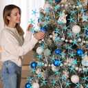 Pinkunn 6 Pcs Blue Coastal Christmas Tree Ornaments 15.74 Inch Starfish Christmas Picks and Spray Beach Artificial Tree Toppers Ocean Branches Twigs Filler for Xmas Vase Crafts Decor