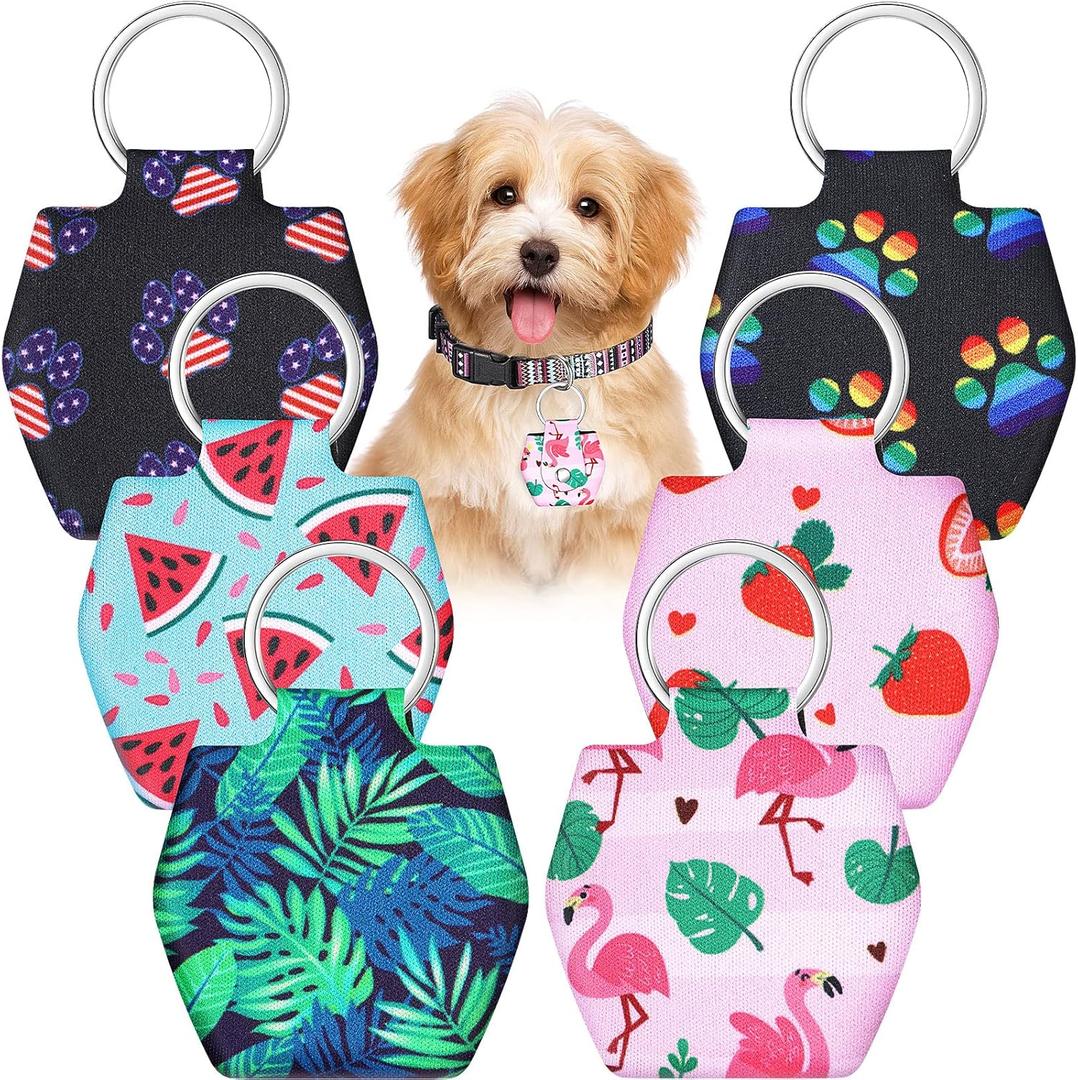 6 Pieces Dog Tag Silencer Dog Tag Cover Portable Pet ID Soundless Silencer Bag with Rings Quiet Bag Protector for Pets(Summer Style)