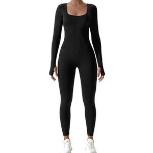 AURUZA Jumpsuits for Women Long Sleeve One Piece Jumpsuit for Women Workout Seamless Jumpsuits Exercise Tummy Control Rompers (Small)