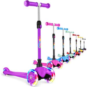 BELEEV A1 Scooter for Kids Ages 2-6, 3 Wheel Kick Scooter for Toddlers Girls Boys, Light up Wheels, Adjustable Height, Lean to Steer, Non-Slip Deck, Lightweight Push Scooter for Children (Purple)