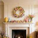 22 Inch Spring Wreath Front Door Wreaths with Colorful Eggs, Flowers and Berries for Easter, Spring Home, Porch, Wall, Party and Indoor Decoration
