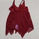 Plus Size Babydoll Womens Lace Sheer Mesh Lingerie V Neck Push Up Slit Top G String Thong Nighty Sleepwear 2 Piece, Size: XXL