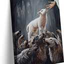 Jesus And Lamb Canvas Wall Art Jesus Saves The Lamb From Wolves Wall Decor Picture Christ Redemption The Lost Lamb Poster Print Painting for Living Room Bedroom Church Home Decoration Ready To Hang