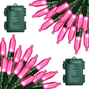 Battery Operated Pink String Lights, 2 Pack 18 Feet 50 LED Mini String Lights with 8 Modes Waterproof Tree Lights for Outdoor Indoor Holiday Party Garden Decor (50 LEDs x 2 Pack)